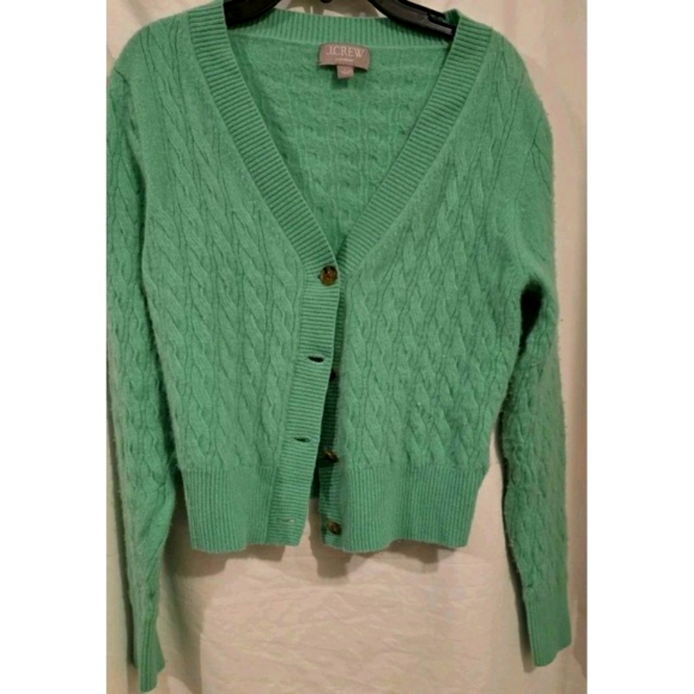 J. Crew Cashmere shrunken cable-knit V-neck cardigan sweater Size L
